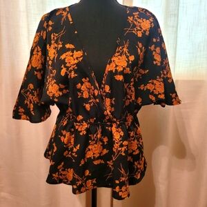 Floral Black and Orange Women's Top